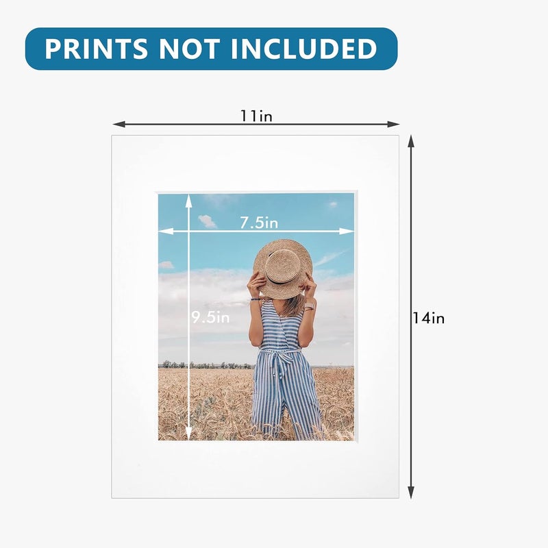 Somime 10 Pack Pre-Cut 11 x 14 White Picture Mats for 8x10 Photos - White Core Bevel Cut Frame Matte, Acid Free, Ideal for Frames/Artwork/Prints - Image 3